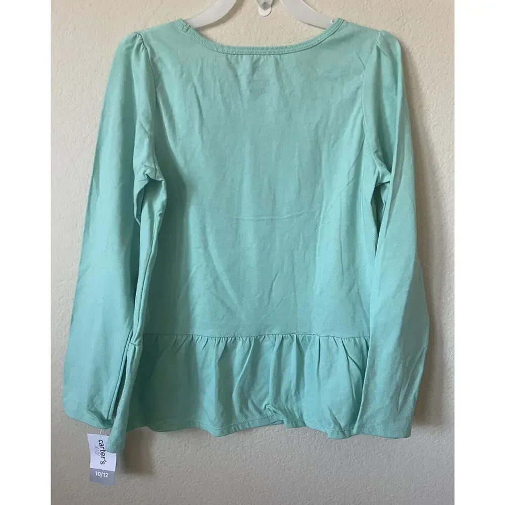 Carter’s Turquoise Sparkle Heart Super Sis Girls’ Long Sleeve Tee Top Size 10/12